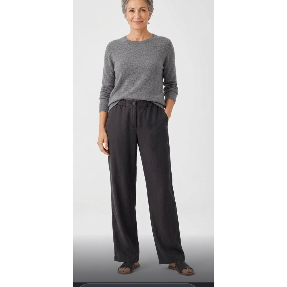 Eileen Fisher Petite Black Tencel Linen Wide Leg Pants 6P R17TLL